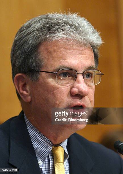 Republican Senator Tom Coburn of Maryland, chairs a Senate Homeland Security hearing on financial management at the Department of Defense, focusing...