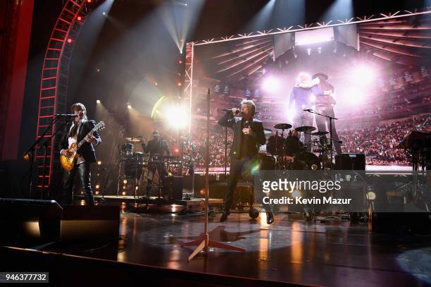 Bon Jovi performs during the 33rd Annual Rock & Roll Hall of Fame Induction Ceremony at Public Auditorium on April 14, 2018 in Cleveland, Ohio.