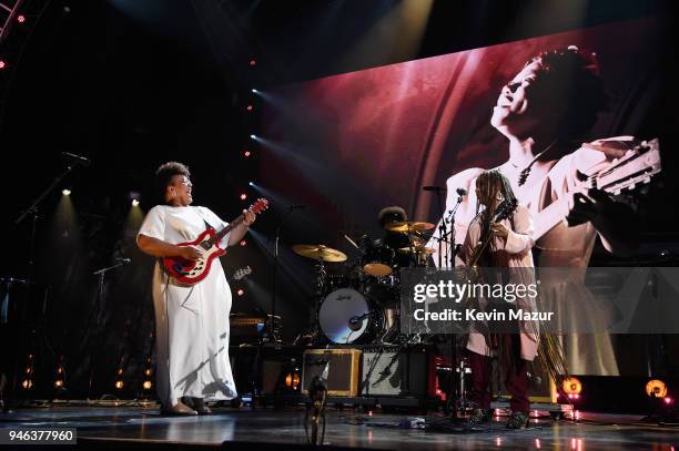 Musicians Brittany Howard, Questlove and Felicia Collins pay tribute to Sister Rosetta Tharpe during the 33rd Annual Rock & Roll Hall of Fame...