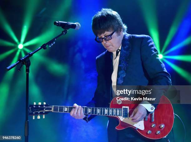 Inductee Elliot Easton of The Cars performs during the 33rd Annual Rock & Roll Hall of Fame Induction Ceremony at Public Auditorium on April 14, 2018...