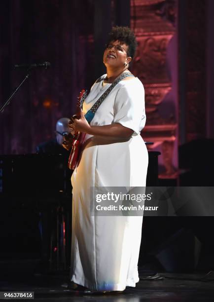 Musician Brittany Howard performs during the 33rd Annual Rock & Roll Hall of Fame Induction Ceremony at Public Auditorium on April 14, 2018 in...