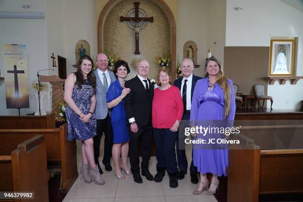 Leah Lane, Cliff Washer, Carol Washer, Alex Washer, Virginia Comley, James F. Comley and Bonnie Comley attend the wedding of Stefany Ornelas and Alex...