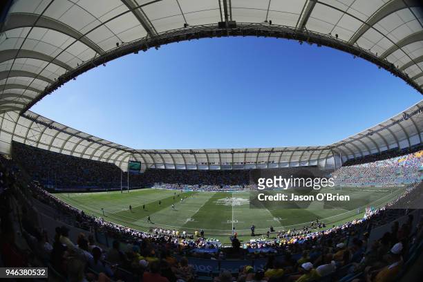 General view during Rugby Sevens on day 11 of the Gold Coast 2018 Commonwealth Games at Robina Stadium on April 15, 2018 on the Gold Coast, Australia.