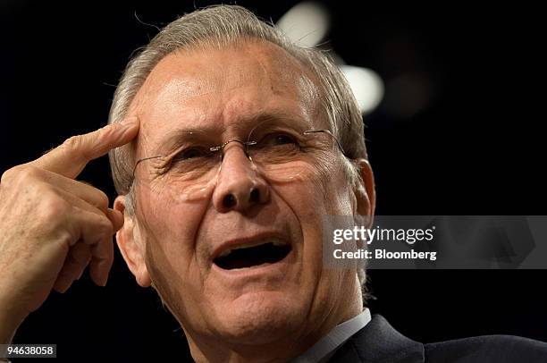 Secretary of Defense Donald Rumsfeld hosts the final town hall meeting of his career at the Pentagon, Friday December 8 in Arlington, Virginia....