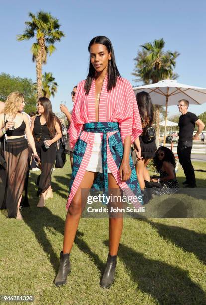 Guest attends the FentyXPUMA Drippin event launching the Summer '18 collection at Coachella on April 14, 2018 in Thermal, California.