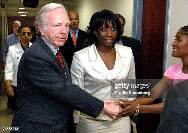 Democrat Senator Joseph Lieberman on the campaign trail in Bridgeport, Connecticut, USA, stopped at the New Vision International Ministries for...