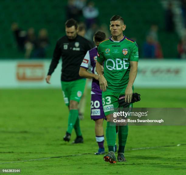 Goalkeeper Liam Reddy of the Glory on his 250th game at nib Stadium on April 14, 2018 in Perth, Australia.