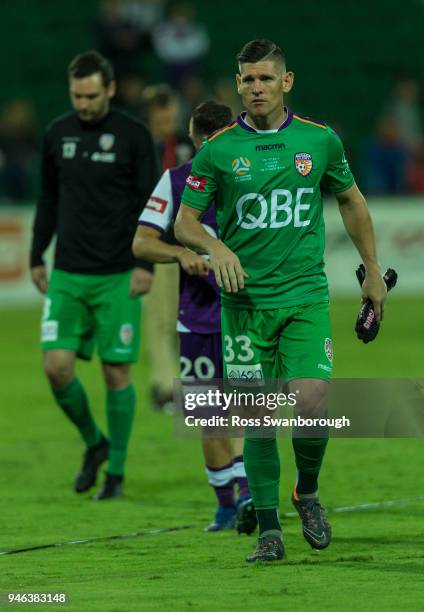 Goalkeeper Liam Reddy of the Glory on his 250th game at nib Stadium on April 14, 2018 in Perth, Australia.