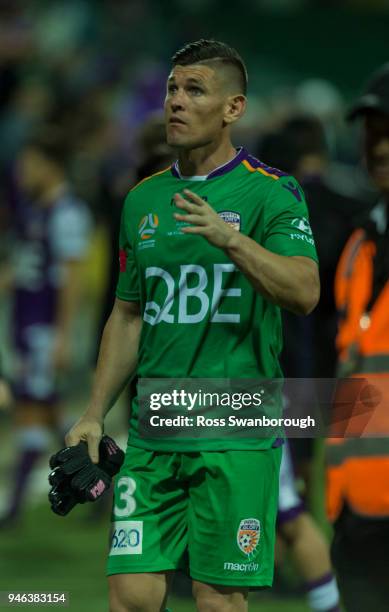 Goalkeeper Liam Reddy of the Glory on his 250th game at nib Stadium on April 14, 2018 in Perth, Australia.