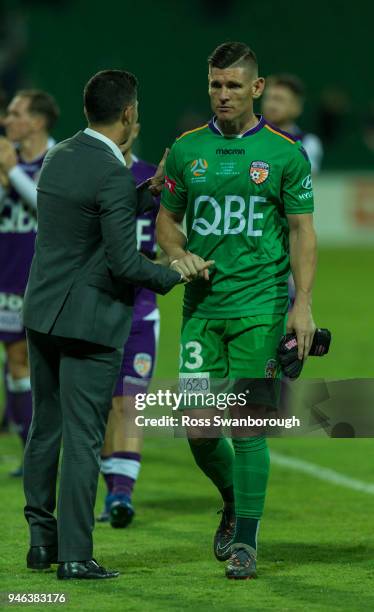 Goalkeeper Liam Reddy of the Glory on his 250th game at nib Stadium on April 14, 2018 in Perth, Australia.