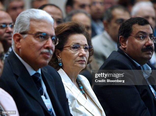 Egyptian first lady Suzanne Mubarak,center, and Egyptian Prime Minister Ahmed Nazif, left, seen at a session of the World Economic Forum at Sharm El...