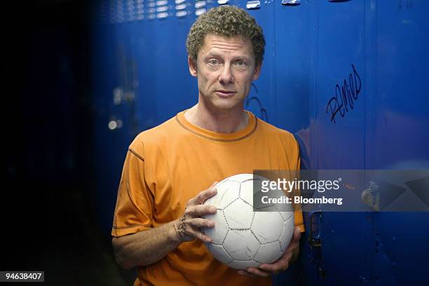 Jeff Grunberg, founder and president of the USA Homeless World Cup, who has helped organize the New York Homeless Soccer Team, poses for a photo...