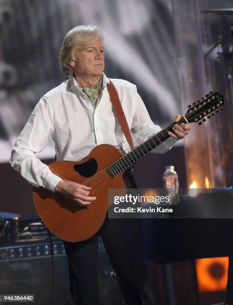 Inductee Justin Hayward of The Moody Blues performs 33rd Annual Rock & Roll Hall of Fame Induction Ceremony at Public Auditorium on April 14, 2018 in...