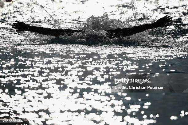 Olivia Anderson competes in the Women's 50m Butterfly knock out during day three of the TYR Pro Swim Series at the Skyline Aquatic Center on April...