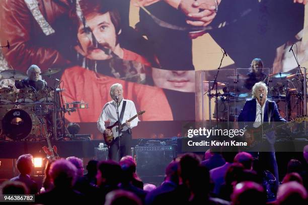The Moody Blues perform during the 33rd Annual Rock & Roll Hall of Fame Induction Ceremony at Public Auditorium on April 14, 2018 in Cleveland, Ohio.
