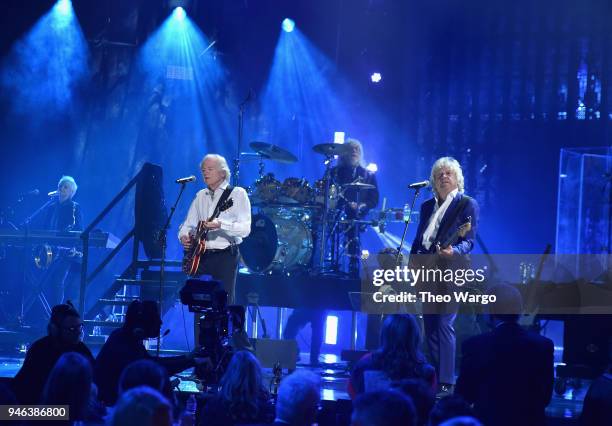 The Moody Blues perform during the 33rd Annual Rock & Roll Hall of Fame Induction Ceremony at Public Auditorium on April 14, 2018 in Cleveland, Ohio.