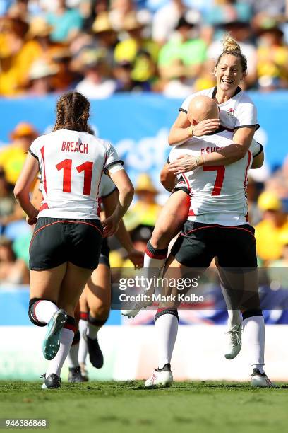 England celebrate winning the Women's Bronze Medal Rugby Sevens Match between Canada and England on day 11 of the Gold Coast 2018 Commonwealth Games...