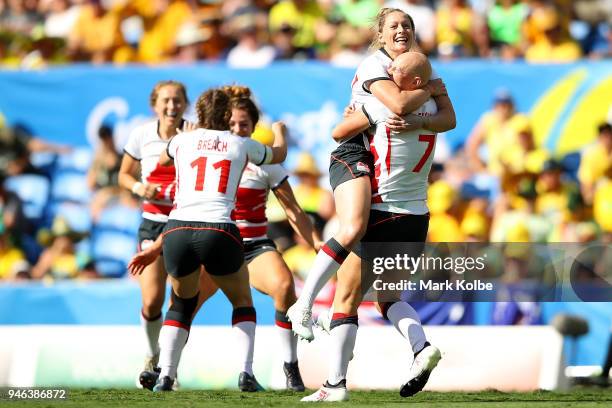 England celebrate winning the Women's Bronze Medal Rugby Sevens Match between Canada and England on day 11 of the Gold Coast 2018 Commonwealth Games...