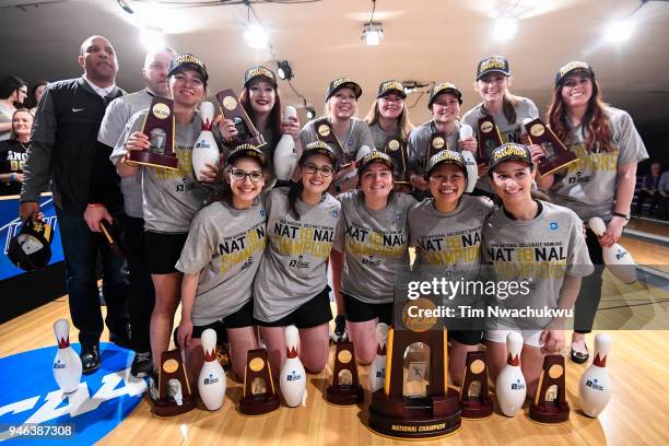 Vanderbilt University bowlers pose with the national championship trophy following the Division I Women's Bowling Championship held at Tropicana...