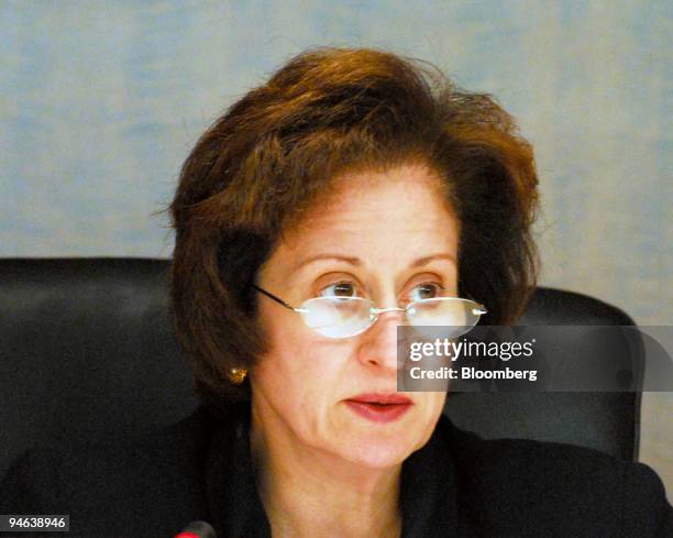 Annette Nazareth, a member of the Securities and Exchange Commission, speaks during a December 13 hearing in Washington, D.C., in which the...