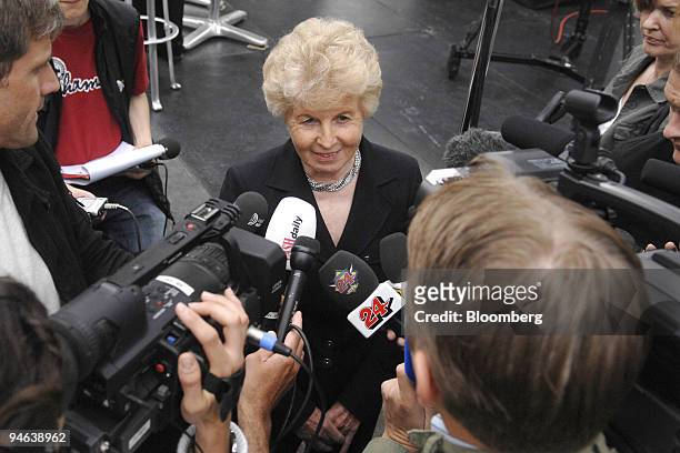 Verena Spoerry-Toneatti, a former Swissair director speaks to the press after leaving the Swissair trial in Buelach, Switzerland, Thursday, June 7,...