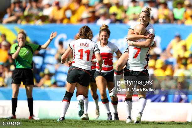 England celebrate winning the Women's Bronze Medal Rugby Sevens Match between Canada and England on day 11 of the Gold Coast 2018 Commonwealth Games...