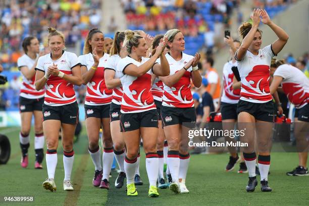 England celebrate winning the Women's Bronze Medal Rugby Sevens Match between Canada and England on day 11 of the Gold Coast 2018 Commonwealth Games...