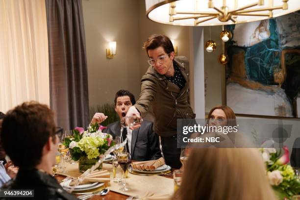 Episode 1743 "John Mulaney" -- Pictured: Mikey Day, John Mulaney, Kate McKinnon during "Reality Intro" on Saturday, April 14, 2018 --