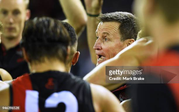 John Worsfold, coach of the Bombers at three quarter time during the round four AFL match between the Essendon Bombers and the Port Adelaide Power at...