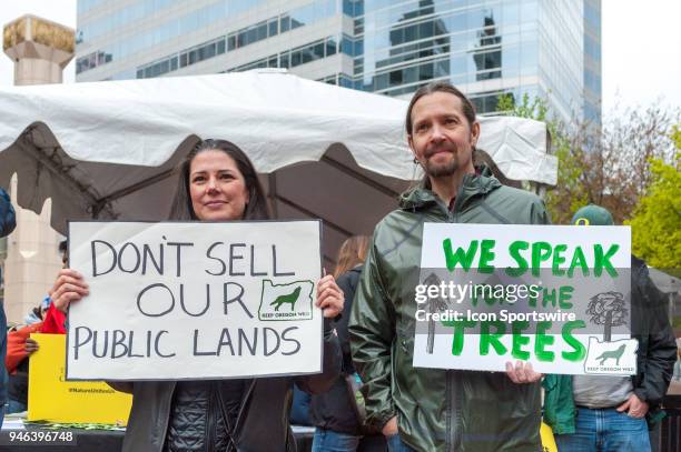 Environmental activist demand better forestry practices at the March for Science on April 14 in downtown Portland, OR.