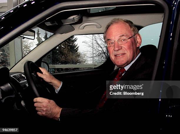 Detlef Wittig, chief executive officer of Skoda Auto A.S., poses behind the wheel of the Skoda Roomster at the company's headquarters in Mlada...