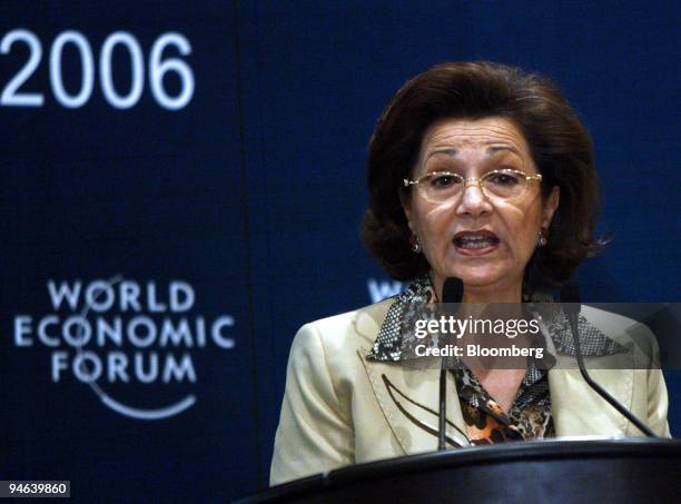 Egyptian First Lady Suzanne Mubarak speaks at the World Economic Forum at Sharm-El-Sheikh, Egypt, Sunday, May 21, 2006.