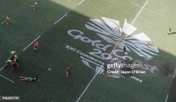 General view of the womens final between Australia and New Zealand during Rugby Sevens on day 11 of the Gold Coast 2018 Commonwealth Games at Robina...