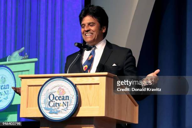 Erik Estrada was the Special Guest and Emcee at the 2018 Mr. Mature America Pageant on The Music Pier on April 14, 2018 in Ocean City, New Jersey.