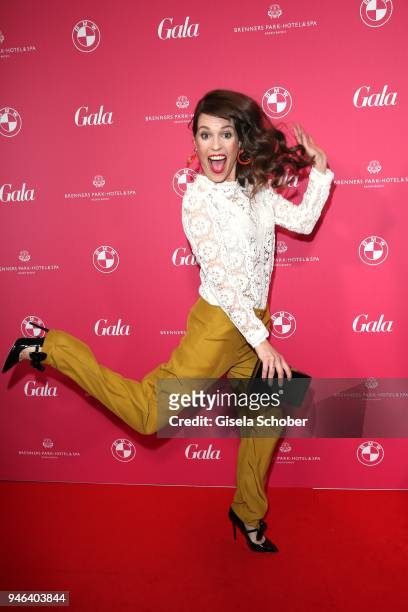Birthe Wolter jumps during the Gala Spa Awards at Brenners Park-Hotel & Spa on April 14, 2018 in Baden-Baden, Germany.