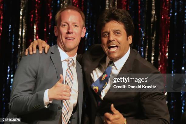 Ocean City Event Coordinator, Michael Hartman poses for photoghraph with Erik Estrada at The Music Pier on April 14, 2018 in Ocean City, New Jersey.