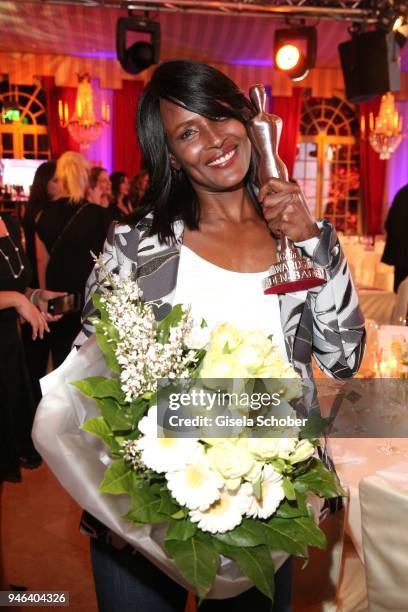 Waris Dirie with award during the Gala Spa Awards at Brenners Park-Hotel & Spa on April 14, 2018 in Baden-Baden, Germany.