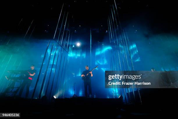 Gus Unger-Hamilton, Joe Newman and Thom Sonny Green of Alt-J perform onstage during 2018 Coachella Valley Music And Arts Festival Weekend 1 at the...