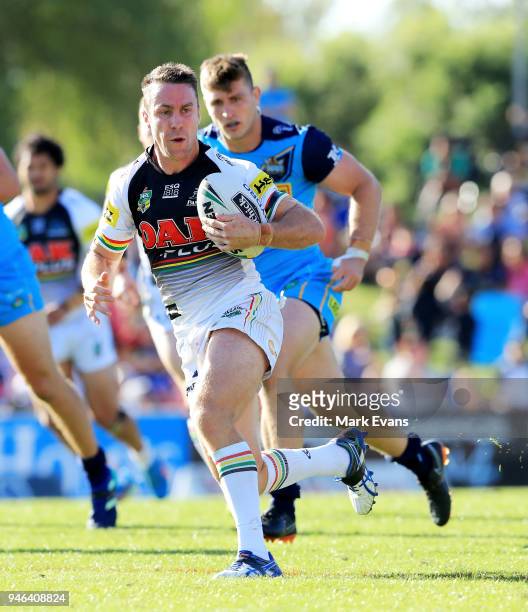 James Maloney of the Panthers runs the ball during the round six NRL match between the Penrith Panthers and the Gold Coast Titans on April 15, 2018...