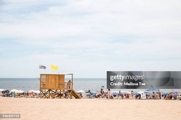 lifeguard tower on beach at punta del este, uruguay - punta del este stock pictures, royalty-free photos & images