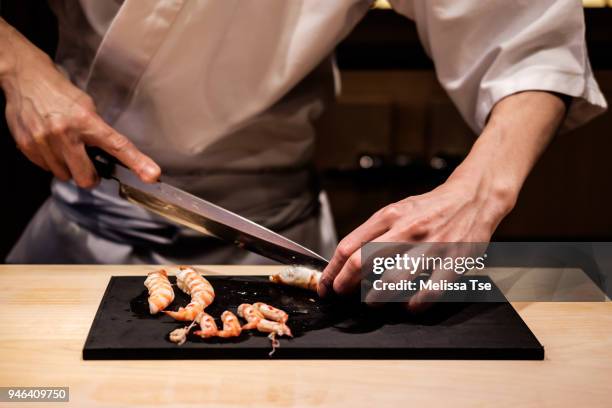 preparing prawns for sushi - japanese food stock pictures, royalty-free photos & images