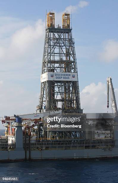 The derrick on Discoverer Deep Seas, a Transocean deepwater drill ship, is seen from the air, Monday, December 11 in the Gulf of Mexico at Chevron...