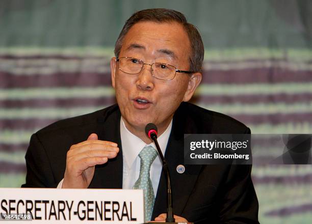 Ban Ki-moon, UN secretary-general, speaks during the 13th conference of the United Nations Framework Convention on Climate Change , in Nusa Dua on...