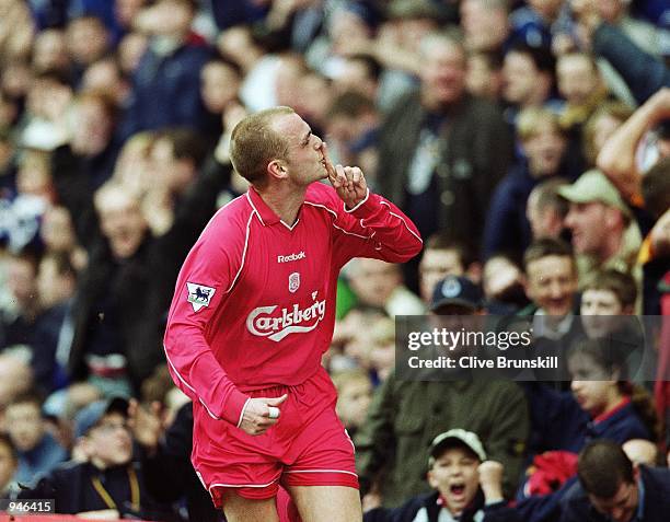 Danny Murphy of Liverpool celebrates scoring the opening goal of the match during the AXA Sponsored FA Cup Quarter Finals match against Tranmere...