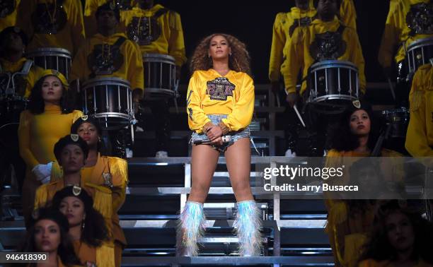 Beyonce Knowles performs onstage during 2018 Coachella Valley Music And Arts Festival Weekend 1 at the Empire Polo Field on April 14, 2018 in Indio,...