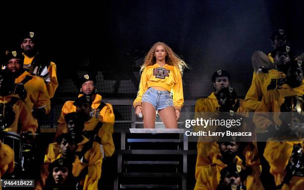 Beyonce Knowles performs onstage during 2018 Coachella Valley Music And Arts Festival Weekend 1 at the Empire Polo Field on April 14, 2018 in Indio,...