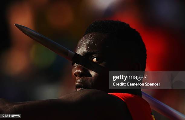 Anderson Peters of Grenada competes in the Men's Javelin final during athletics on day 10 of the Gold Coast 2018 Commonwealth Games at Carrara...