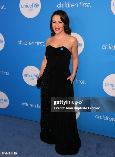 Alyssa Milano attends the 7th Biennial UNICEF Ball at the Beverly Wilshire Four Seasons Hotel on April 14, 2018 in Beverly Hills, California.