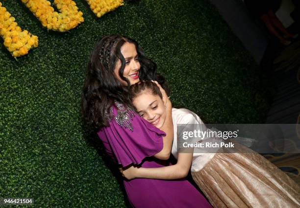 Salma Hayek Pinault and Bana al-Abed attend the 7th Biennial UNICEF Ball on April 14, 2018 in Beverly Hills, California.