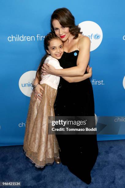 Bana al-Abed and Alyssa Milano attend the Seventh Biennial UNICEF Ball: Los Angeles on April 14, 2018 in Beverly Hills, California.